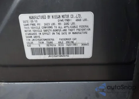 2010 Infiniti G37X z USA, uszkodzony, nr VIN JN1CV6AR7AM459764